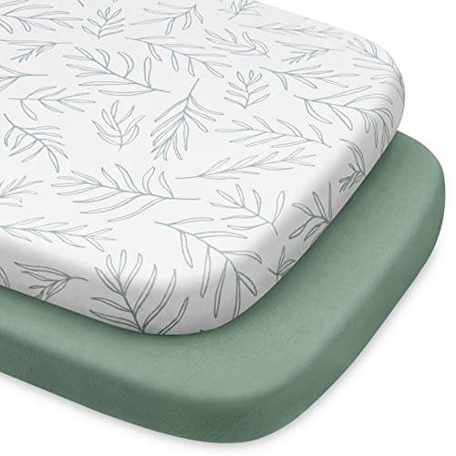 Image of Babebay Bassinet Sheet Fitted for Baby Boy and Girl, Jersey Knit Cotton for Natural Comfort Fitted for Oval, Hourglass and Rectangular Mattress, Soft and Safe, 2 Pack (Sage Green)