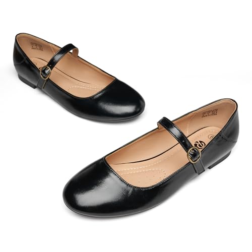 Rekayla Mary Jane Flats for Women Leather Ballet Flats Shoes Round Toe Comfy Dressy Casual Work Flats with Ankle Strap3