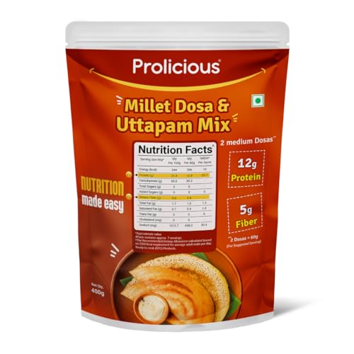 Image of Prolicious 2X Protein Millet Dosa & Uttapam Mix| High Protein & High Fiber Breakfast | Plant based Protein | Just add water | 400 grams