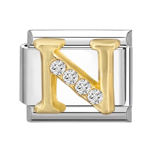 Image of Jodimitty A-Z Diamond Letter Italian Charm Initial Name Alphabet Charm Silver Stainless Steel Italian Charm fits all 9mm Stainless Steel Compatible With Bracelet (N)