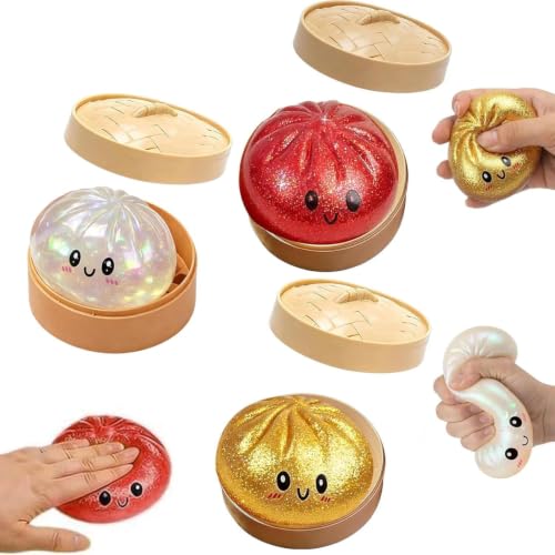 AQAZX Dumpling Squishy Juguete Baozi Brillante, Juguete Aplastable Deformable, Pelota Antiestrés Adultos, Fidget Toy, Regalo Cumpleaños Niños, Relajación Oficina (Pack de 3.)
