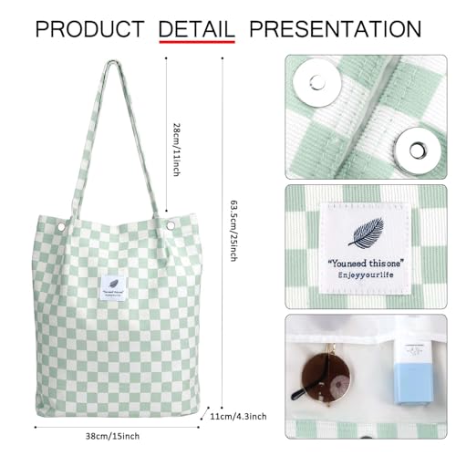 Image of Ayieyill Corduroy Tote Bag for Women Canvas Shoulder Cord Purse with Inner Pocket