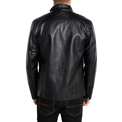 Image of WULFUL Men's Stand Collar Leather Jacket Motorcycle Lightweight Faux Leather Outwear