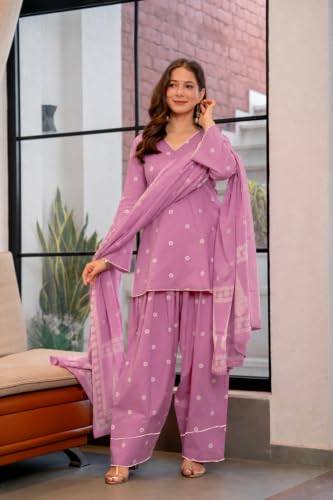 Image of ANNI DESIGNER Farshi Salwar Suit for Women | Cotton Blend Printed Straight Kurta with Dupatta | Farsi Farasi Parsi Ethnic Indian Office Party Wedding Clothing Fashion Premium Traditional Look 3 Piece