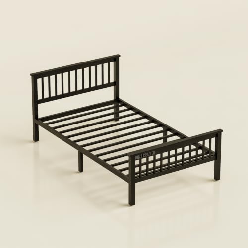 Image of Single Size Metal Bed Frame | SingleSize Metal Bed | Heavy Duty Iron Bed | Steel Bed Single Size | Metal Platform Bed | Single Cot | Iron Cot Single | Metal Slats |No Box Spring Needed |Black