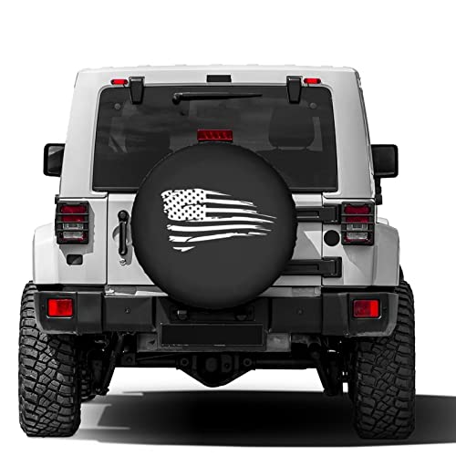 Image of Waving American Flag Military Spare Tire Cover Dust-Proof Wheel Tire Cover Fit Trailer, RV, SUV and Many Vehicle 15 Inch