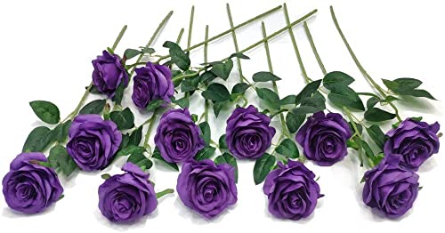 Higfra Artificial Flowers 25Pcs Real Looking Dark Purple Foam Fake Roses With Stems For Diy Wedding Bouquets White Bridal Shower Centerpieces Arrangements Mothers Day Party Tables Decorations #TOP6