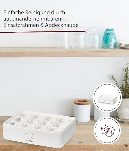 Cloer 9921 Yogurtera para 12 tarros de 150 ml, máquina para yogur casero, temporizador 8–14 h, pantalla LED, señal acústica, carcasa de plástico con tapa transparente, blanca, 17 W - imagen 4