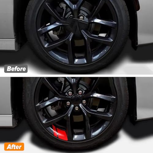 Image of Mandark 12PCS Car Wheel Rims Decal Stripes, Reflective Vehicle Tire Rim Stickers for 18-21 Inch Wheels, Safety Auto Exterior Hash Stripe Sticker Decoration, Universal for SUV, Truck, RV (Red)