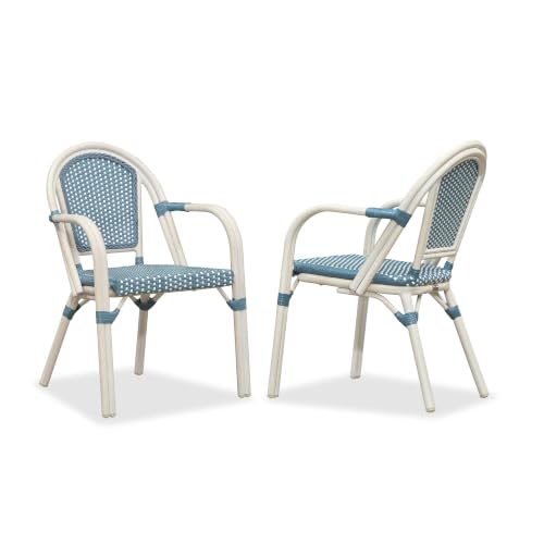 Image of PURPLE LEAF French Bistro Armchairs Set of 2, White Finish, Light Blue