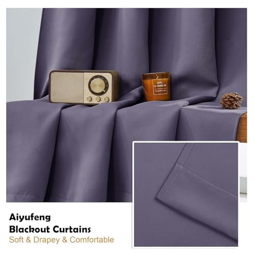 Image of Aiyufeng Greyish Purple Blackout Curtains for Bedroom 63 Inch Length 2 Panels, Solid Thermal Insulated Energy Saving Rod Pocket Window Treatment Curtains Blackout Drapes, W40 x L63 Inch,Greyish Purple