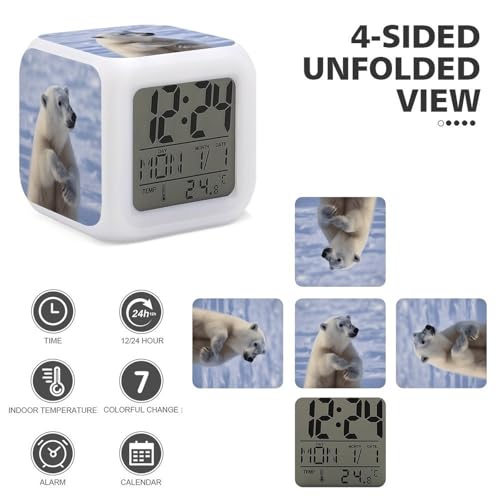 Evita quedarte dormido con los mini relojes digitales para despertar fuerte Polar Bear LED 4