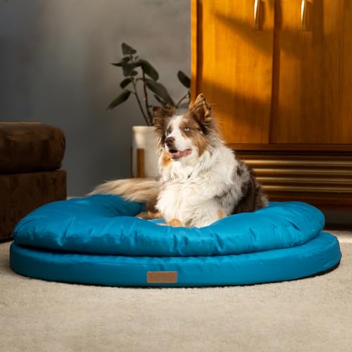 ClevaHome Cuccia Ortopedica per Cani, Letto Rotondo a Doppio Strato con Tessuto Idrorepellente, Fondo Antiscivolo e Copertura Lavabile in Lavatrice (Blu Ardesia, L)
