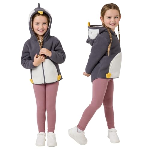 Snuggz Penguin Zip Fleece Jacket Soft Zip-Up Penguin Fleece Coat for Children Cosy Everyday Outerwear with Hood & Pockets Warm Lightweight for School Playtime & Outdoor Adventures - Kids 2-3 Years