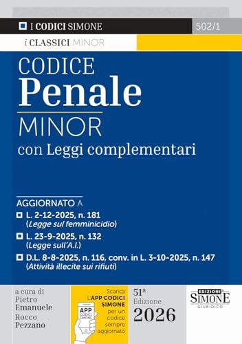  Codice Penale Minor. Leggi complementari. Con APP CODICI SIMONE per un codice sempre aggiornato