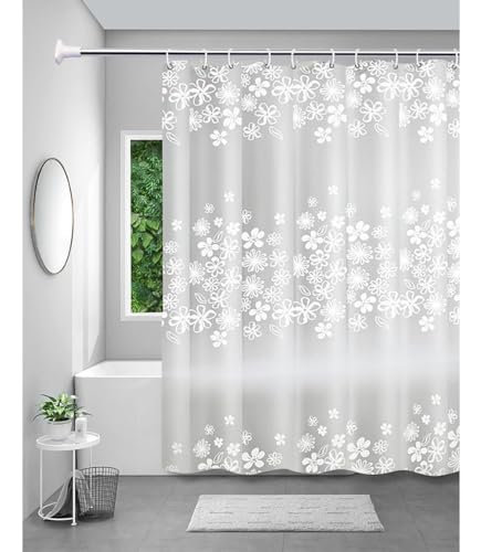 BERYART Waterproof Fabric Shower Curtain Liner - Soft Hotel Quality Cloth Shower Liner, Light-Weight & Machine Washable - Standard Size 40"x70" (White Flower)