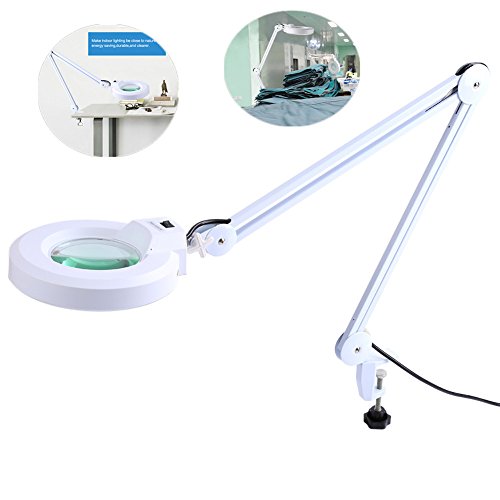 5X/8X Desk Magnifier Lamp, Table Lamp Swivel Adjustable Clamp Magnifying Light for Beauty Manicure Tattoo Skincare (5X, White)