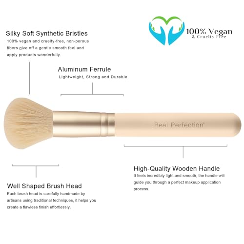 Image of Real Perfection Makeup Brush Set 16 Pcs with 1 Eyebrow Razor Premium Synthetic Foundation Powder Concealers Eyeshadow Blush Makeup Brushes Make up Brushes Kit (Beige)