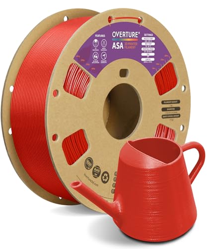 Image of OVERTURE ASA Filament 1.75mm, UV & Weather Resistant for Outdoor | High Impact Strength & Heat Resistance Up to 96C, 1kg (2.2lbs) Cardboard Spool, Fits Most FDM Printers (Dimond Red)
