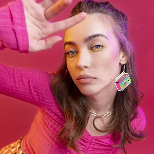 3Pairs Vintage Cassette Tape Earrings 80s 90s Earrings for Women Retro Geometric Drop Dangle for 80's Outfits Cosplay Glow Party Music Party 70s 80s 90s Accessories2