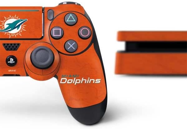 Skinit Decal Gaming Skin Compatible with PS4 Slim Bundle - Officially Licensed NFL Miami Dolphins Distressed- Orange Design