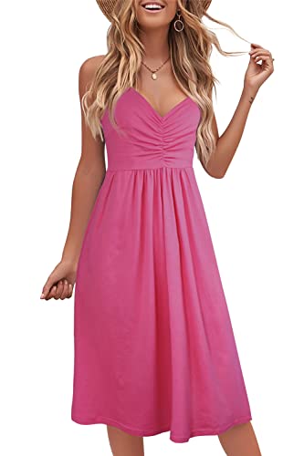 Image of FANCYINN Womens Tie Front Button Down A-Line Dresses Summer Spaghetti Strap Midi Dress Floral Prints