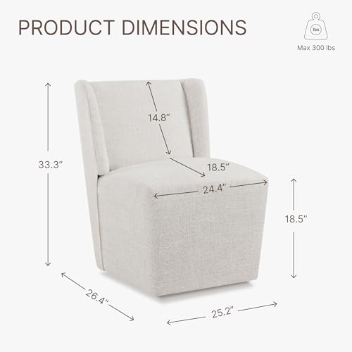 Image of KISLOT Upholstered Dining Chairs Set of 2 with Casters, Wingback Modern Side Armless Deskchair with Rollers for Diningroom Bedroom Livingroom Reading Room, Linen Fabric