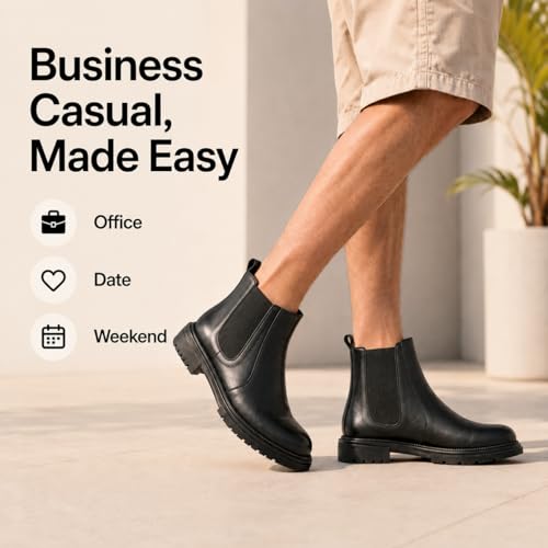 Image of Men's Premium Leather Chelsea Boots | Double Elastic Gussets & Breathable OrthoLite Anti-Odor Insoles | Slip-Resistant Rubber Outsole, Leather Lined for All-Day Comfort (Casual & Work)