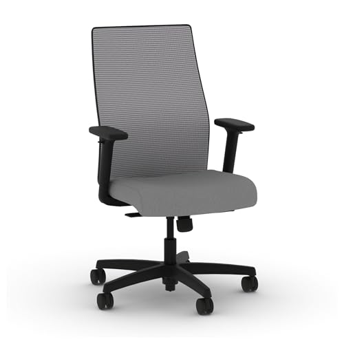 Image of HON Ignition 2.0 Mid‑Back Ergonomic Office Chair, Mesh Task Desk Chair with Lumbar Support, Standard Synchro‑Tilt, Height and Width Adjustable Arms, Black Frame, Frost