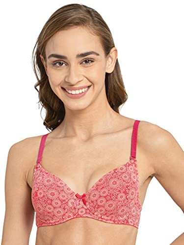 Image of Jockey 1245 Women's Under-Wired Padded Super Combed Cotton Elastane Stretch Multiway Styling T-Shirt Bra with Detachable Straps (Colors & Prints May Vary)