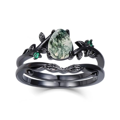 Seiyang Natural Moss Agate Ring 925 Sterling Silver Moss Agate Engagement Ring Set Promise Wedding Jewelry Gift for Women Mom Her