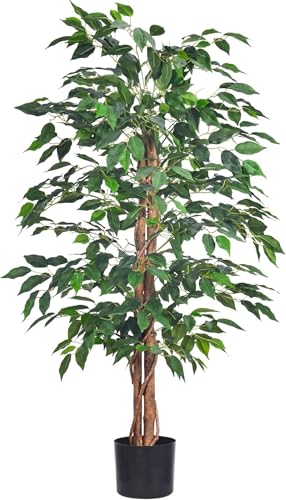 Image of VRB Dec 1 Pcs (5 FT) Artificial Plants with Pot Plants Leaves Tree Tropical Bougainvillea Faux Areca Plants Indoor Real Touch Monstera,Banana Plant for Home (Artificial Ficus Plant with Pot)