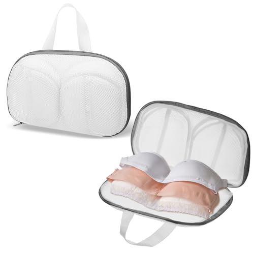 Bra Washing Bags for Laundry 2 Pcs Mesh Bra Laundry Bags for Washing Machine Bras Washer Protector Bag with Zipper for Wash Delicates Underwear Lingerie Brassiere (Grey A Cups)