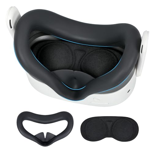 Houdsuem Q3s 用 アクセサリー,q3s対応 EVAレンズキャップ & Q3s 用フェイスパッドセット・光漏れ防止・肌に優しいソフトシリコン・防汗・q3s専用設計・ (ブラック, リコンケース+EVAレンズキャップ)