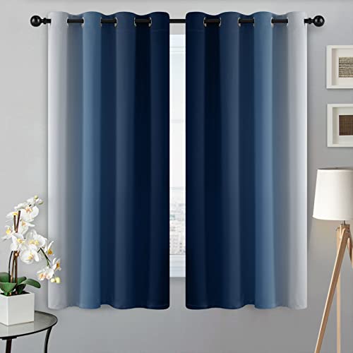 Image of SimpleHome Ombre Blue to Grey White Curtains for Living Room 52Wx63L | Room Darkening Curtains for Bedroom,Gradient Light Blocking Curtain,Thermal Insulated Grommet Window Drapes,2 Panels,63 Inch