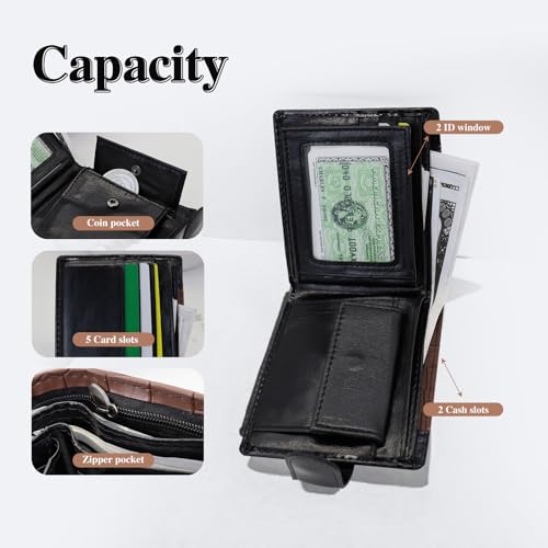 Men's Leather Wallets, Minimalist Bifold Wallet for Men, Card Holder Wallet with ID window and Coin Pocket (Black)4