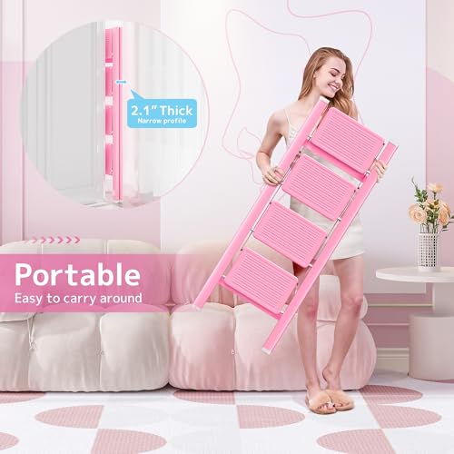 GameGem Pink 4 Step Ladder, Sturdy Foldable Ladder, Integrated 7.9Inch Wide Pedal and Anti-Slip Feet for Steady Support, Suitable for Kitchen, Closet, Indoor and Outdoor Use, 330Lbs Load by GameGem - Image 6