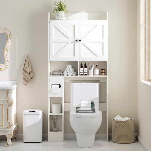 MUUEGM Over The Toilet Storage Cabinet with Barn Doors, White