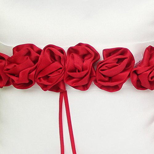 Flower Girl Basket 5X8.5 Inch And Ring Pillow 7.8X7.8 Inch Decorated With Satin Ribbon Rose For Rustic Wedding Shower Ceremony Party-Red #TOP2