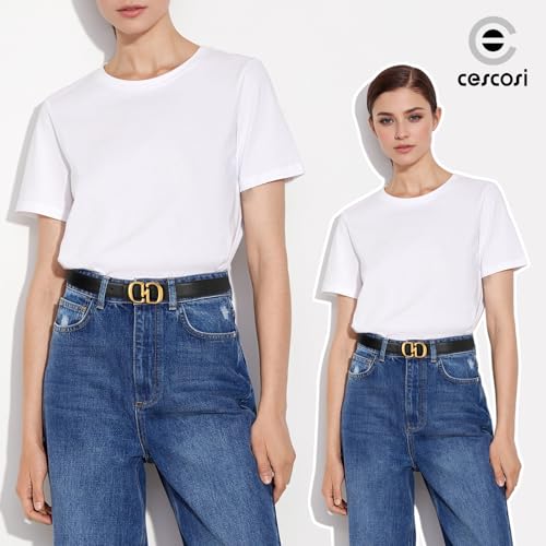 CESCOSI Women Leather Belts with Gold Buckle Casual Fashion Waist Belt for Jeans Pants Dresses3