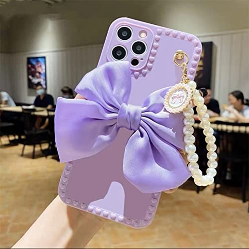 Coque iPhone 13 Pro Max violette avec cordon perles amovible antichoc