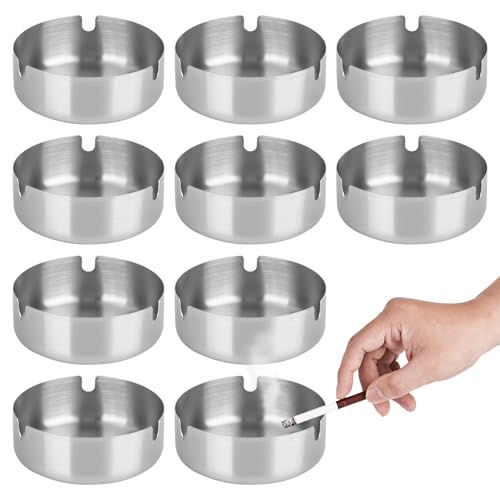 XCRPRT Posacenere in acciaio inox, 10 pezzi, 8 cm, posacenere in acciaio inox, per esterni, moderno posacenere per interni ed esterni (argento)