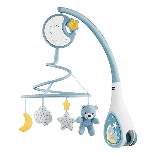 Chicco Next2Dreams Baby Mobile with Music Box for Cot and Bed - 3 in 1 Baby Mobile Compatible with Next2Me Cot, with Sound Effects, Soft Night Light Projector and Classical Music - 0+ Months, Blue