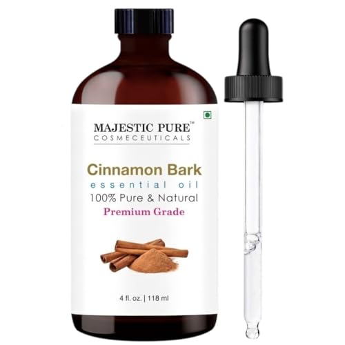 Majestic Pure Essential Oil with Glass Dropper - 100% Pure and Natural - Essential Oils for Diffuser, Soap and Candle Making, Cinnamon Essential Oil, Cinnamon Oil, 4 Fl Oz