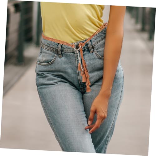 Vintage Woven Belt with Tassel Rope Accent Boho Ethnic Braided Waistband for Dresses and Pants Comfortable Texture and Intricate Weaving Stylish Summer Accessory4