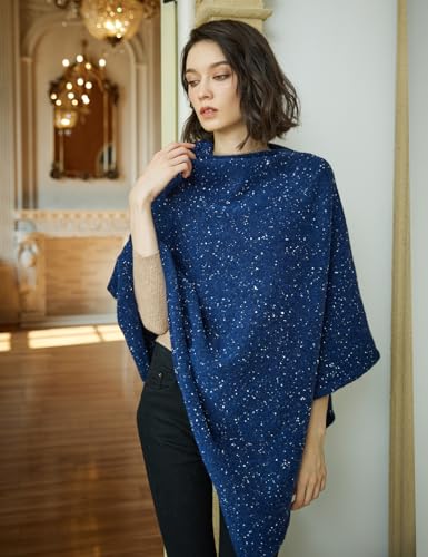 Image of BEAUTELICATE Women Wool Poncho Knitted Tweed Wool Sweater Pullover Pile Collar Cape