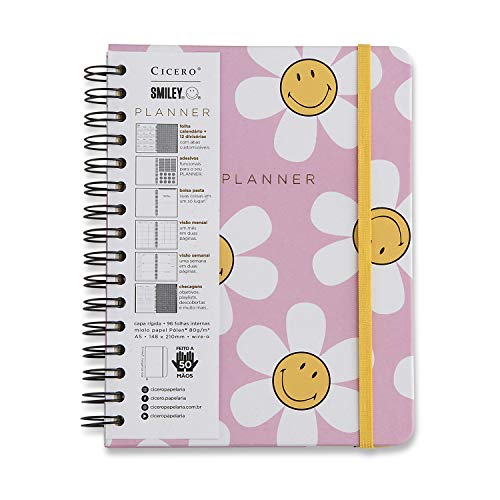 Planner Wire-o Smiley Margaridas, Cicero, 3571, Rosa, Mensal e Semanal, 75 Folhas, Papel Pólen 80g/m², Tamanho A5 (Grande) 1 Planner Wire-o Smiley Margaridas, Cicero, 3571, Rosa, Mensal e Semanal, 75 Folhas, Papel Pólen 80g/m², Tamanho A5 (Grande)