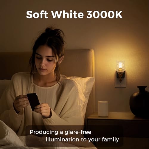 Image of L LOHAS LED Night Lights Plug into Wall, 3000K Soft White LED Floral Night Lights with Auto Sensor, 0-100lm Adjustable Brightness, for Hallway Bedroom Stairway