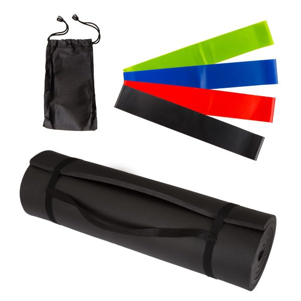 Yoga Mat Set - 4-Pack of Resistance Bands for Working Out with 1/2-Inch Workout Mat - Home Gym Starter Kit - Exercise Eq — beauty deal on Shopping With Noya