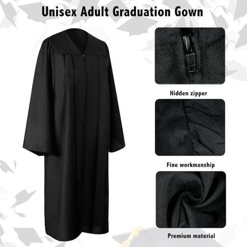 Mukum Matte Graduation Cap and Gown 2023 Set with Tassel Honor Cord Graduation Stoles for High School College Bachelor, Black, 54